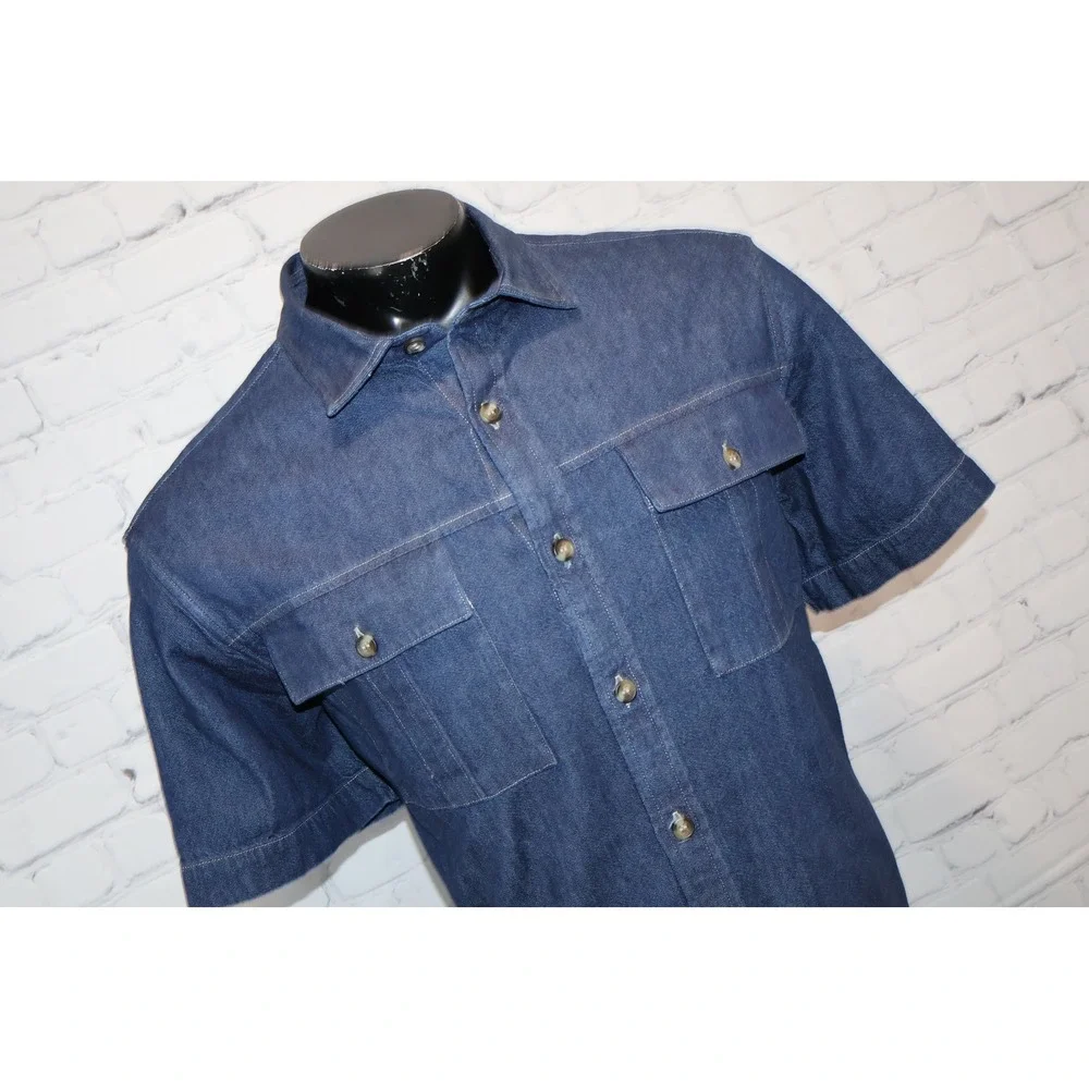 Banana Republic Denim Shirt Mens XL Blue Jean Short Sleeve Utility Workwear